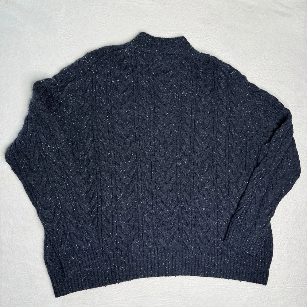 Banana Republic XXL Fisherman Cable Knit Full Zip Sweater Navy Wool Blend Preppy
